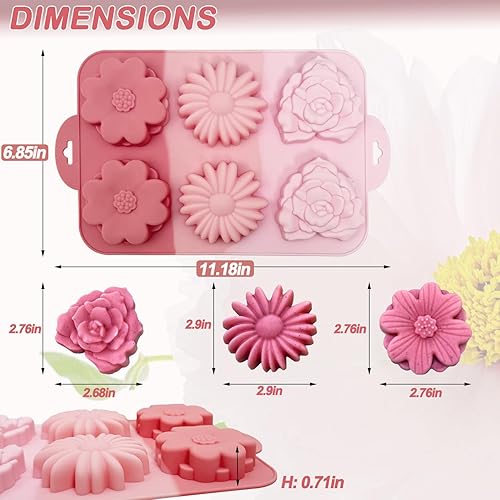 Miniatura 2 de Paquete de 2 moldes para pasteles de flores para hornear 6 cavidades, margaritas, rosas, flores, molde de gelatina, molde grande de silicona para