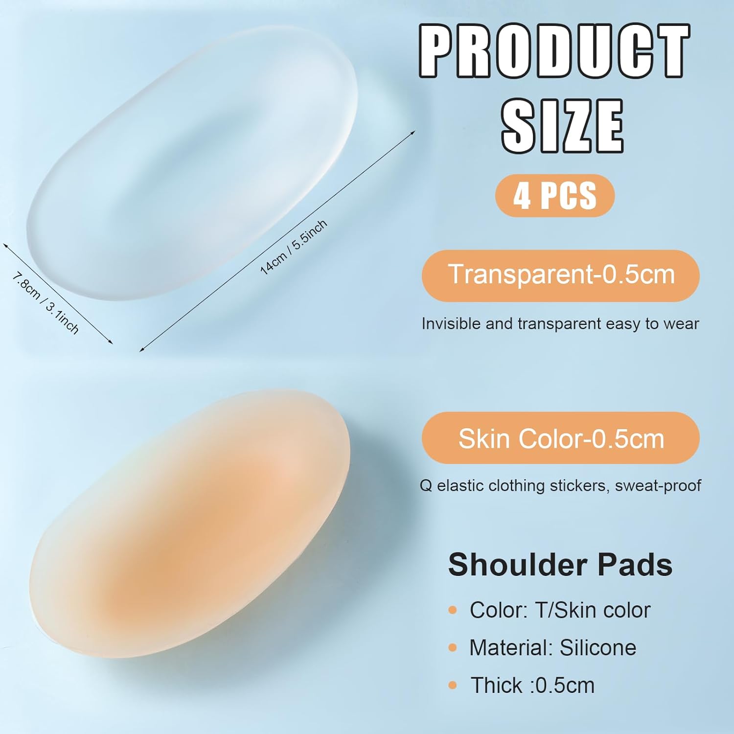 LUTER 2 Pairs Silicone Shoulder Pads, Reusable Invisible Shoulder Pads Non-Skidding Shoulder Enhancer Push-up Pads for Women Clothing (Clear, Skin Color) - Image 2
