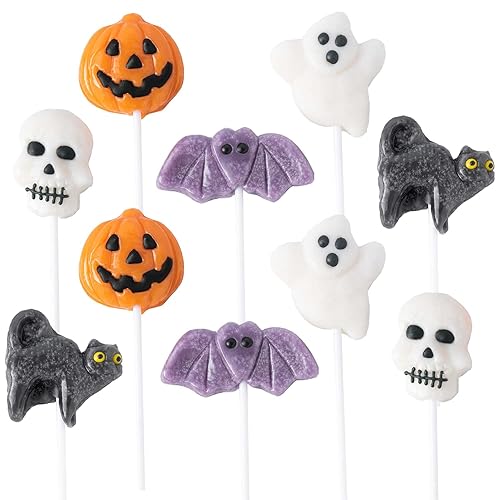 ToyThrill Paletas de Halloween Paletas de dulces de Halloween Chupones de Halloween con calavera murciélago fantasma gato negro y paletas de