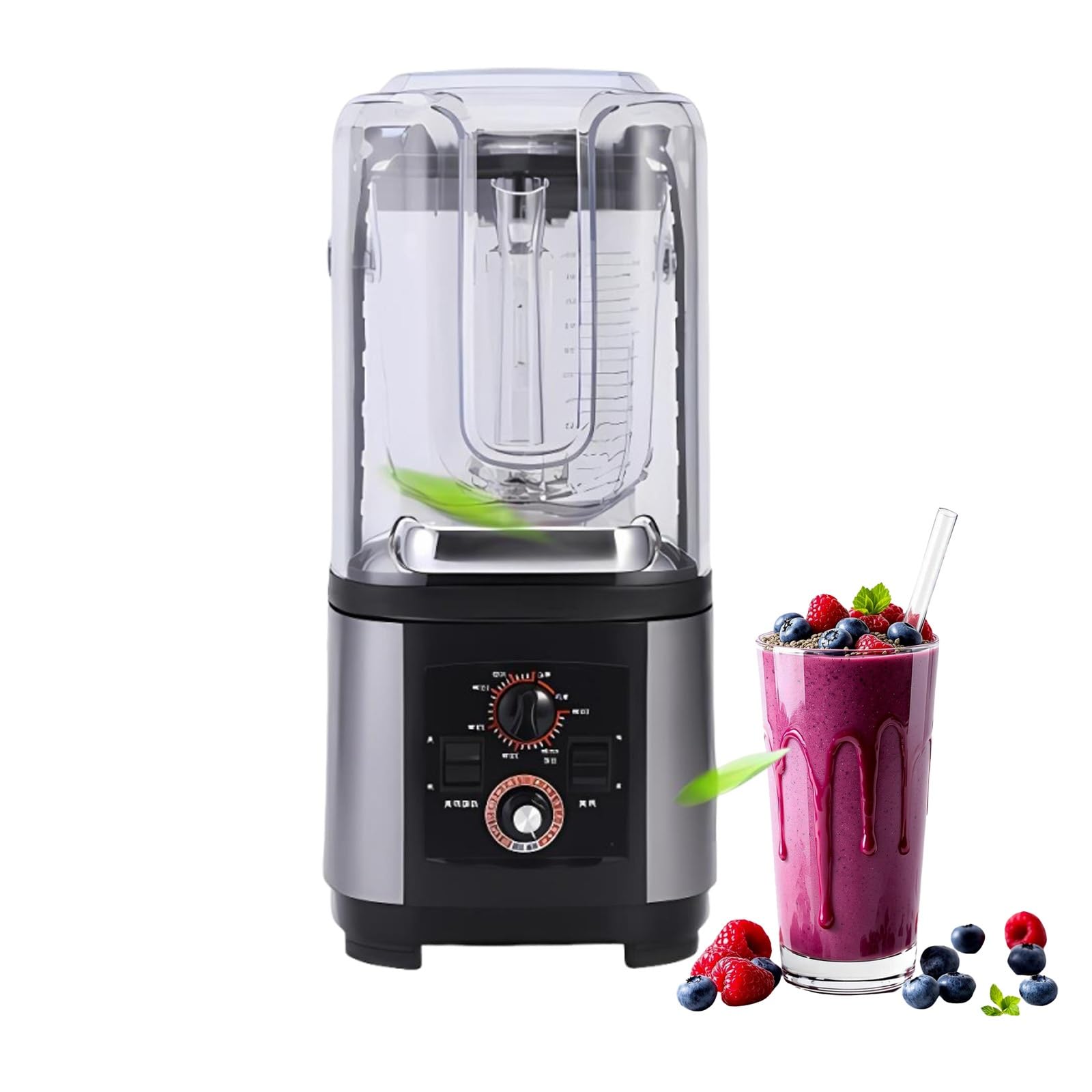 GYKOZY Commercial Smoothie Blender with Quiet Shield, 2L Food Safe Pitcher, Fast Ice Crusher, Self-Cleaning, Heavy-Duty Design