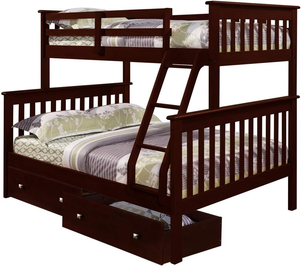 DONCO Twin/Full Dark Cappuccino Mission Bunk Bed with Dual Under Bed Drawers