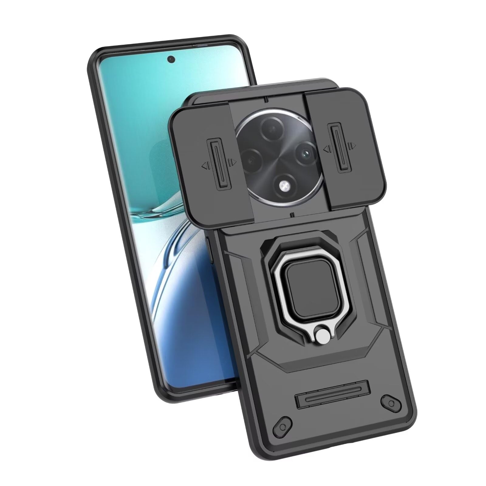 Newlike Back Cover for Sliding Lens Cover and Rotating Holder Anti-Fall Case with Magnetic Car Holder Back Cover for Oppo F27 Pro Plus -Black (B0D9DDR816) Amazon Price History, Amazon Price Tracker