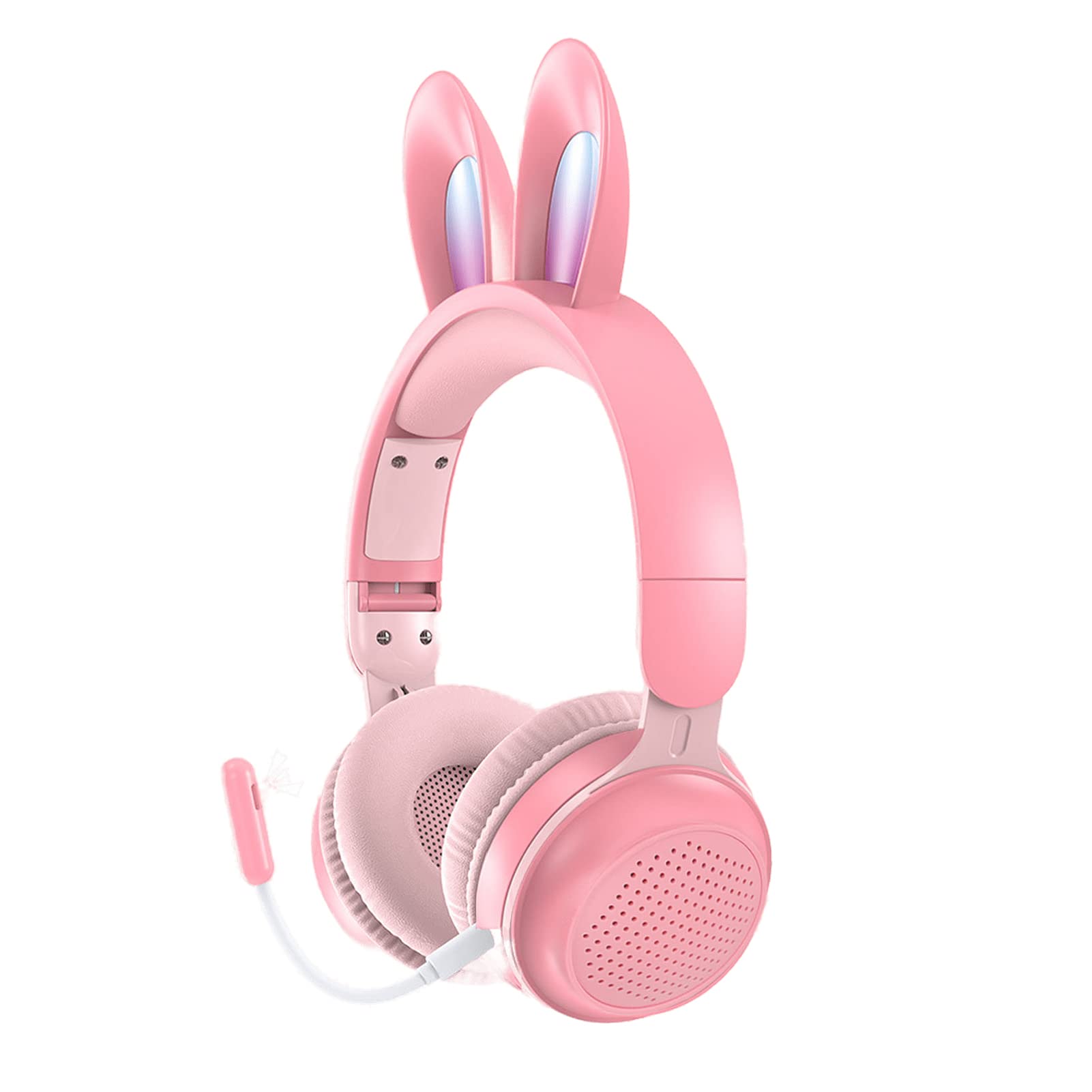 Auriculares para Niños, Auriculares Bluetooth 5.0 con Oreja de Conejo, Auriculares Inalámbricos Plegables con Luz LED sobre la Oreja, Soporte TF/AUX, Regalos para Niños, Niños Pequeños,(Rosado)