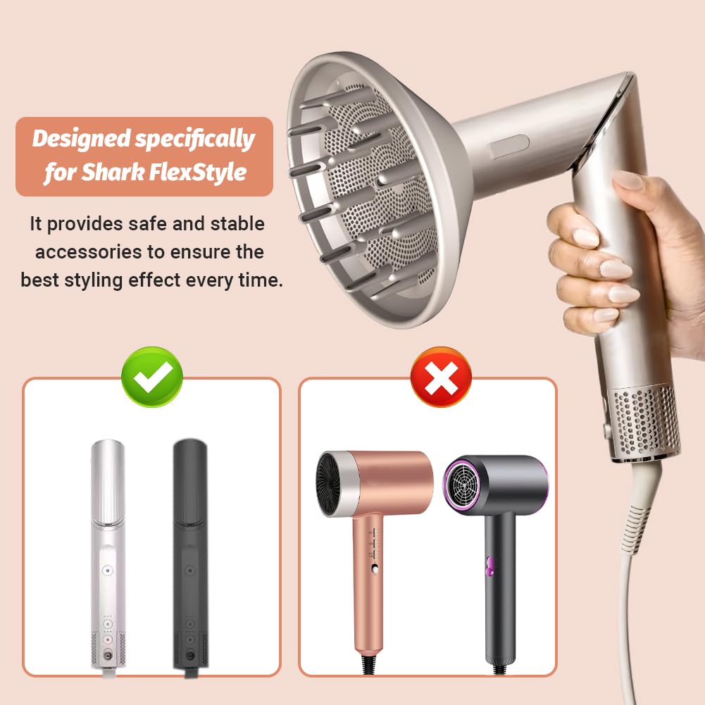 Diffusore grande per asciugacapelli compatibile con accessori per asciugacapelli Shark Flex, ugello diffusore più grande per asciugare più velocemente, strumento per lo styling ideale per capelli