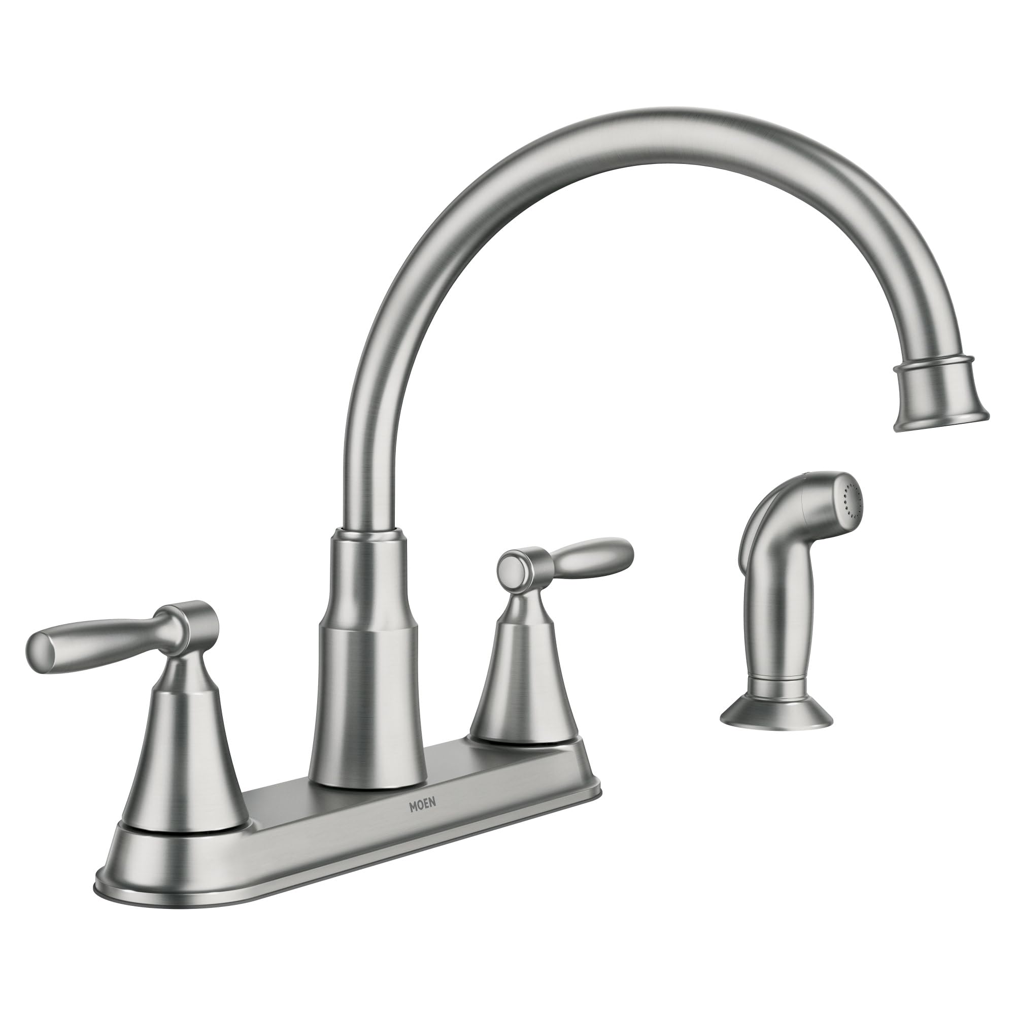 Hutchinson Spot Resist Stainless 2-Handle High-Arc Kitchen Faucet with Side Sprayer, 87048SRS