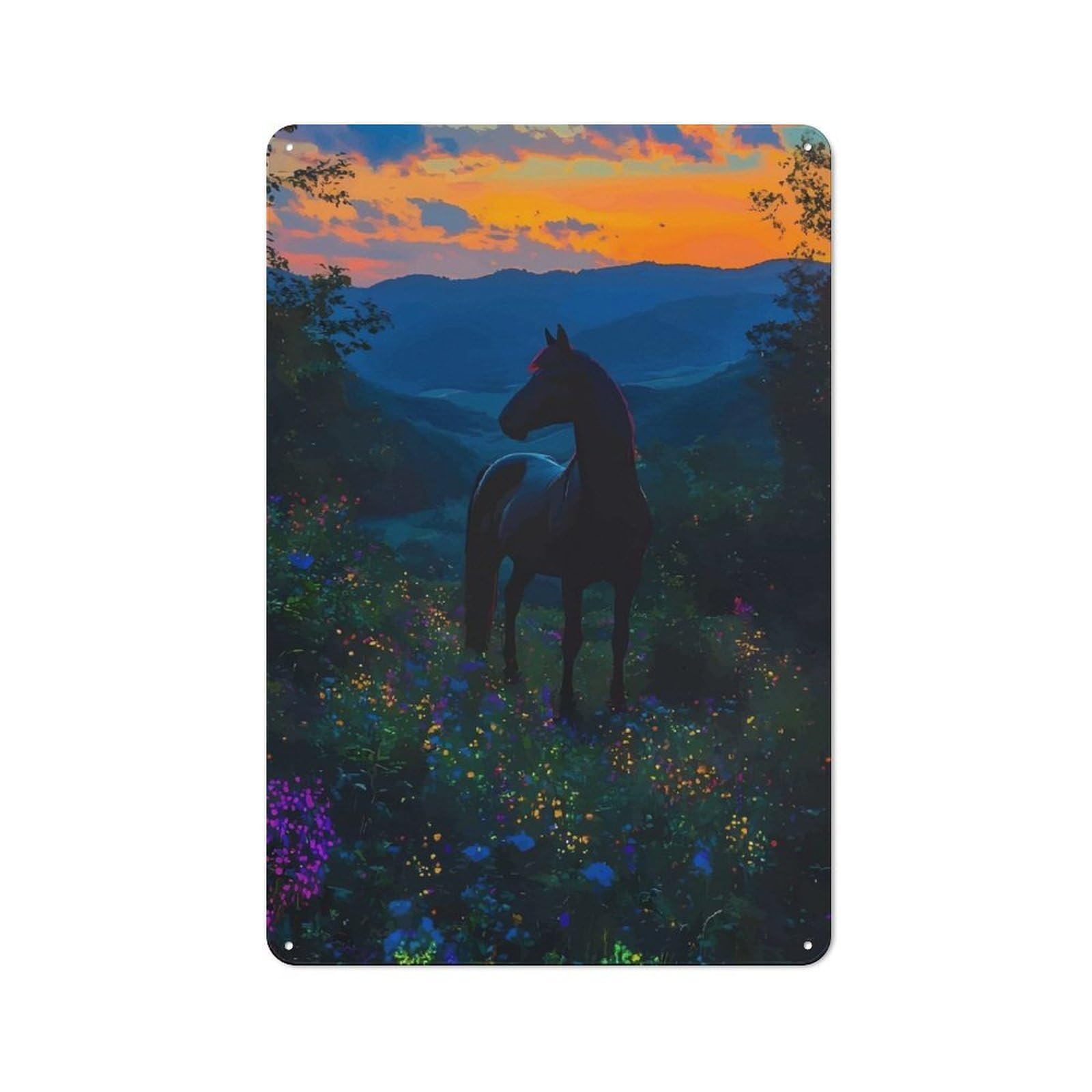 Junmoney Style-23 Creative Horse In A Field Of Flowers Tin Sign 30X20cm, Study Room Decor For Workspace, Cafe, Shop Or Desk Area