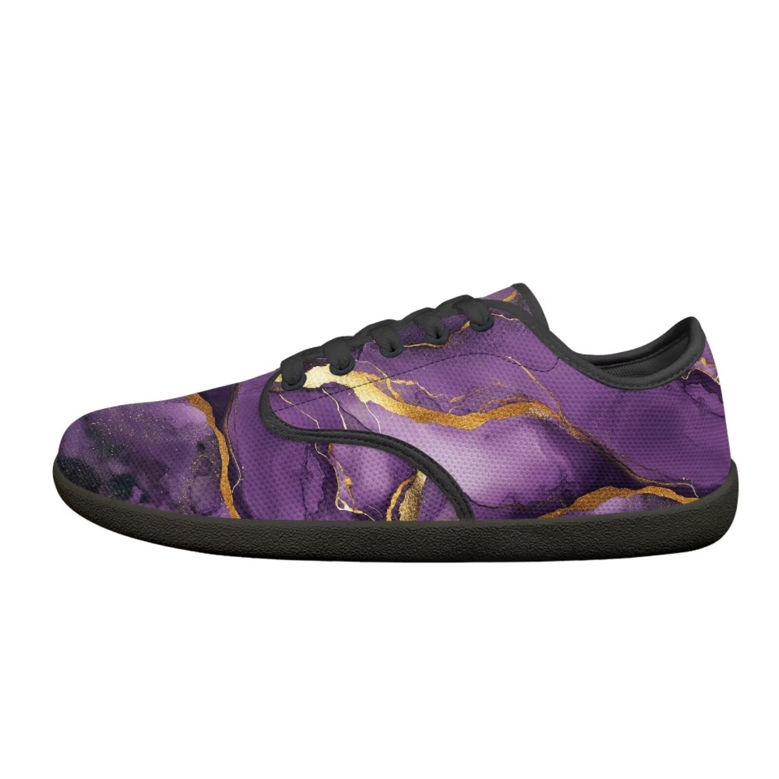 Binienty Women's Men's Cross-Trainer Minimalist Barefoot Shoes Purple & Gold Marble Wide Toe Zero Drop Sole Walking Shoes Lightweight Non Slip Trail Running Sneakers