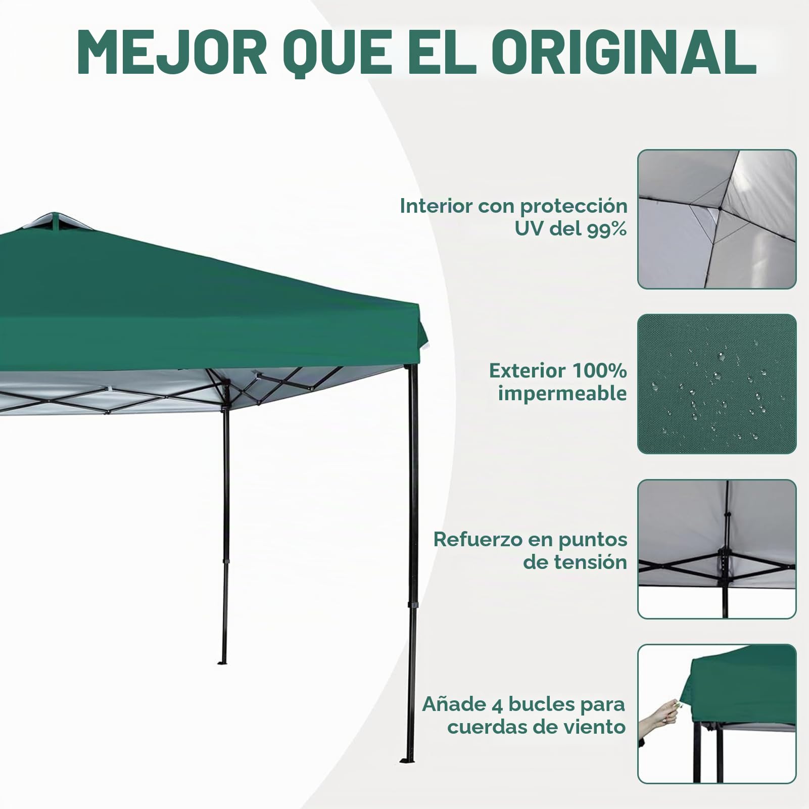 Lona de protección Solar de poliéster 300D Impermeable con Rejillas de ventilación, 300 x 300 cm, para Camping al Aire y exposiciones en el jardín