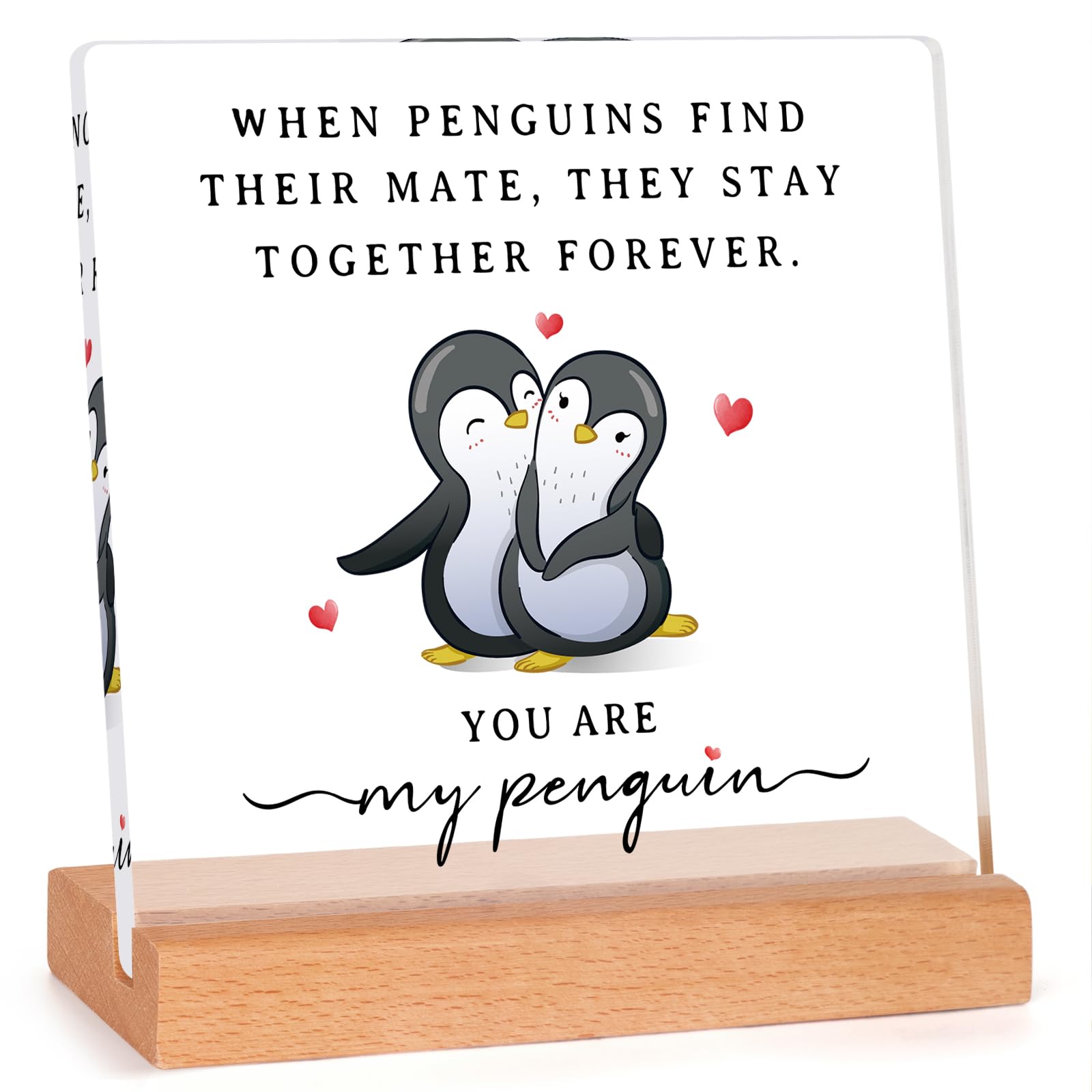 SteadStyle Gifts for Him Her Boyfriend Girlfriend, Romantic Acrylic Plaque Penguin Present, Wedding Anniversary Birthday Gifts for Women Men, Christmas I Love You Gift for Couples Wife Husband