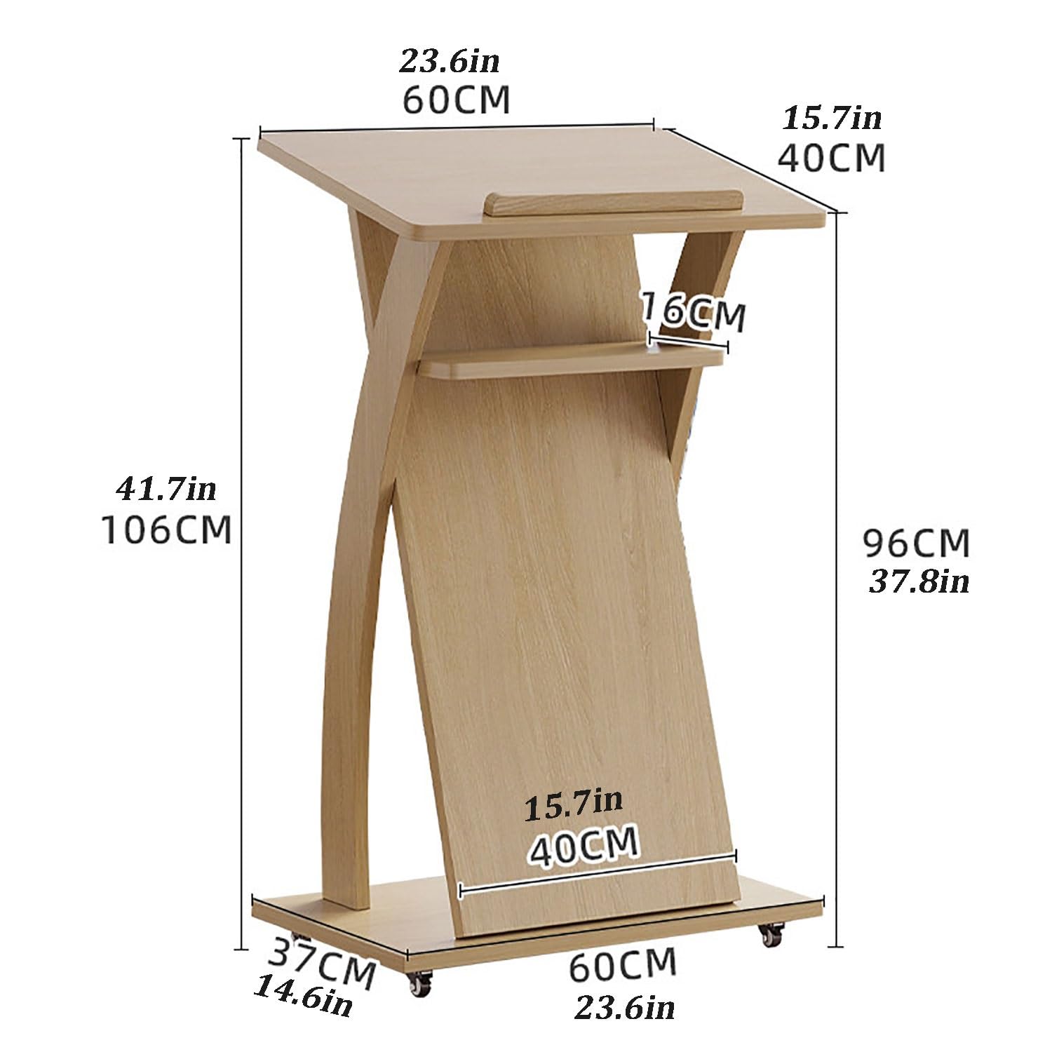 Mobiles Rednerpult aus Holz Modernes Rednerpult mit Rollen Einfacher Aufbau Geeignet for Büros, Kirchen, Klassenzimmer, Konferenzräume(Beige)