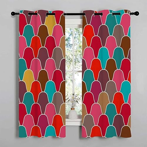 Blackout Curtains 2 Panel Colorful Geometric Art Mosaic Curtains for Closet with No Door Cortinas para Ventanas De Cuarto 55Inch Width by 72Inch