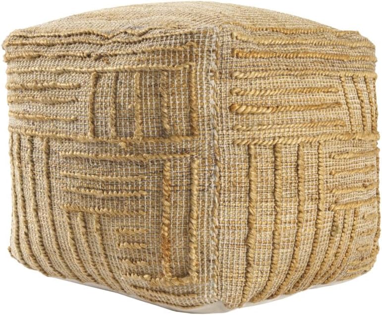 HomeRoots 18" Natural Jute Blend Cube Striped Pouf Ottoman