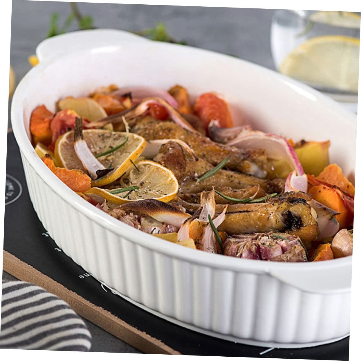 Amphora-backschale Backen Ovale Auflaufform Lasagnepfanne Auflaufformen Backformen Blech Laib Brot Pfanne Küchenwaren Brotbackform Ovale Speiseteller Käse Weiß Keramik Ofen Würze