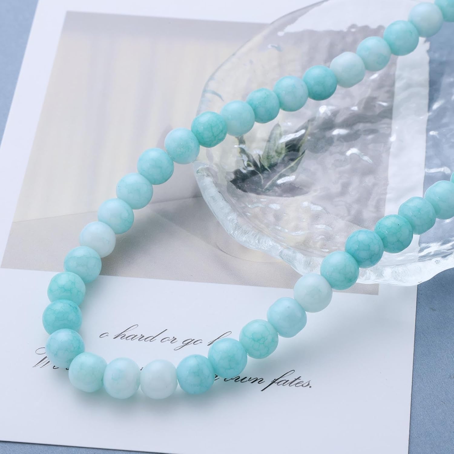Vintage Light Blue Round Bead Necklace Turquoise Strand Necklace Natural Blue Gemstone Choker Necklaces Round Stone Beads Necklaces Jewelry for Women