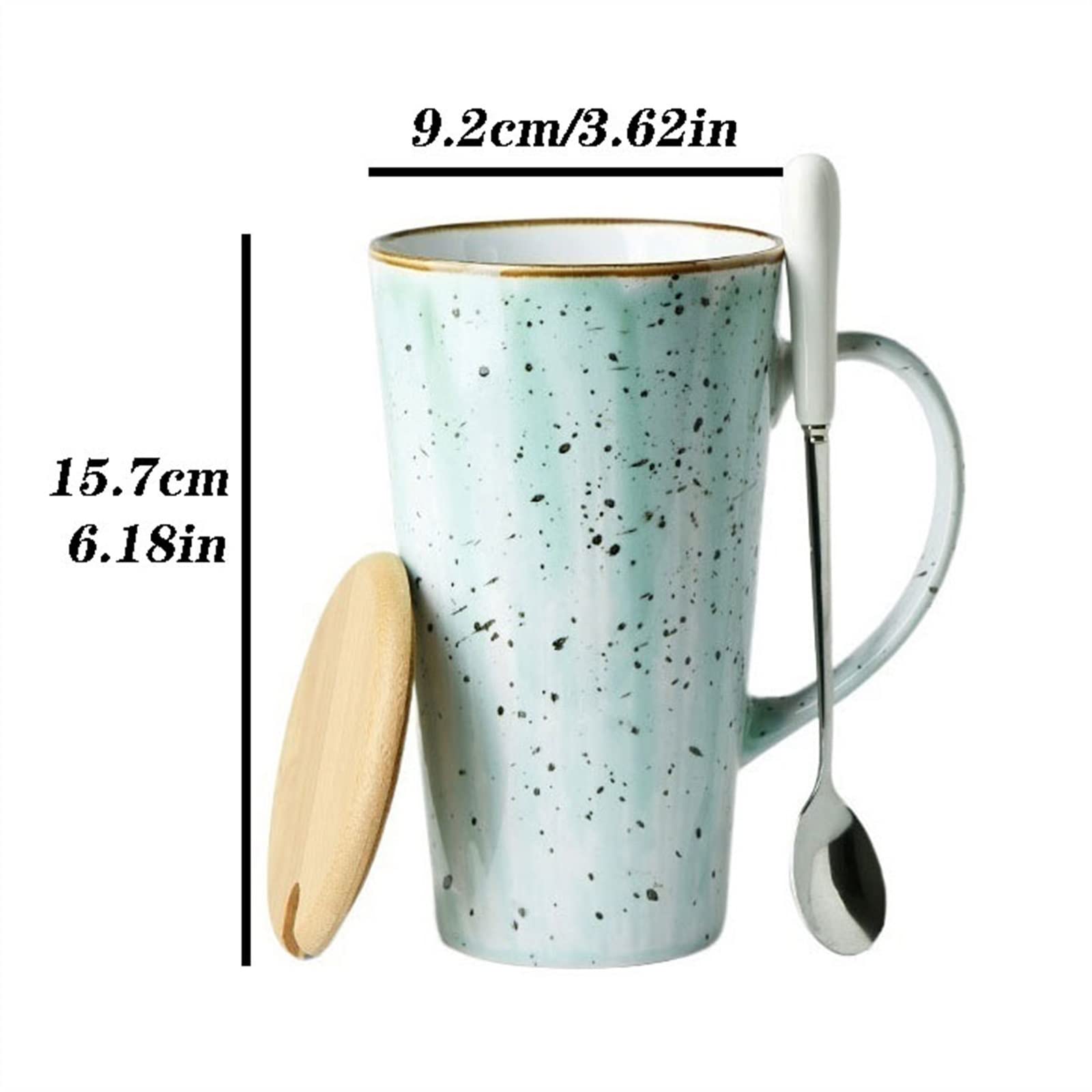 HIHELO Latte Coffeemug kreatywna osobowość ceramiczny kubek 520 ml duża pojemność kubek do kawy z pokrywką i łyżką do biura, szkoły i domu kubek do picia zestaw kubków do kawy (kolor: szary)