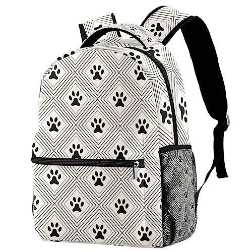 Sac à dos classique léger pour femme et ado à motif de pattes grises