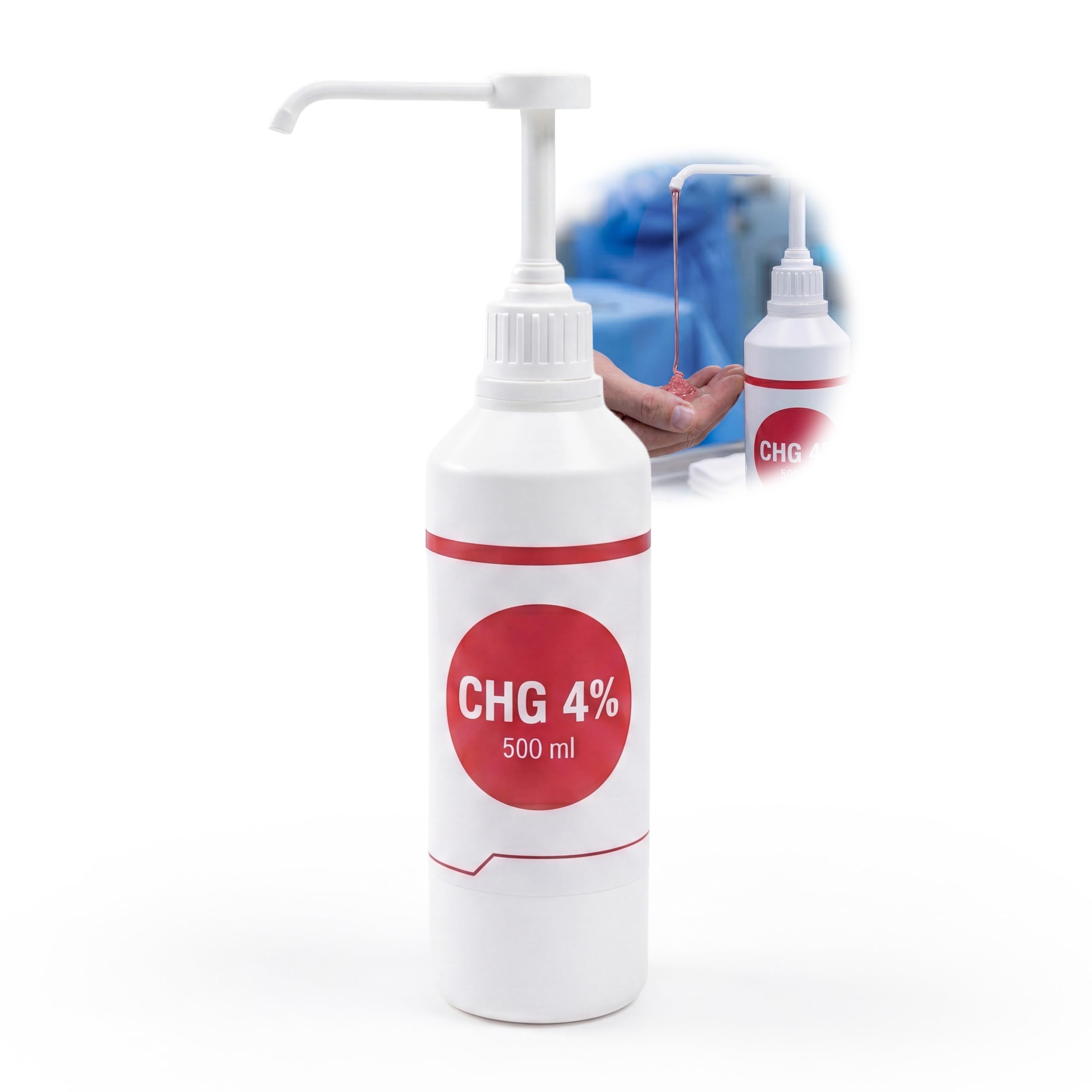 KMINA Solución Jabonosa CHG 4% 500 ml, Clorhexidina para Higiene de Manos y Piel Sana, Uso Externo, Botella con Válvula Dosificadora