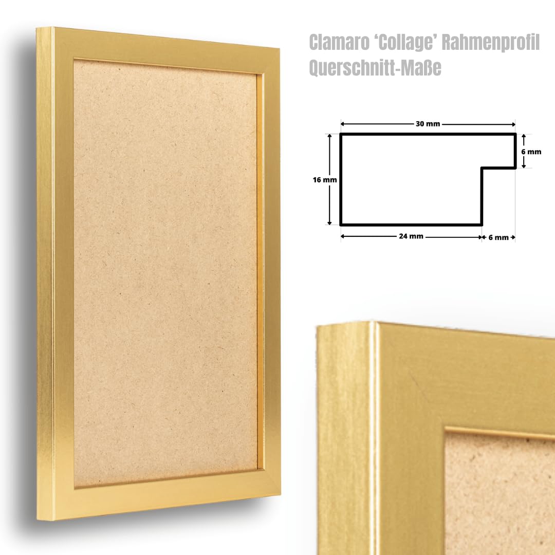 Clamaro Marco de Fotos Múltiple, Madera MDF, Dorado Brillante, 80 x 110 cm