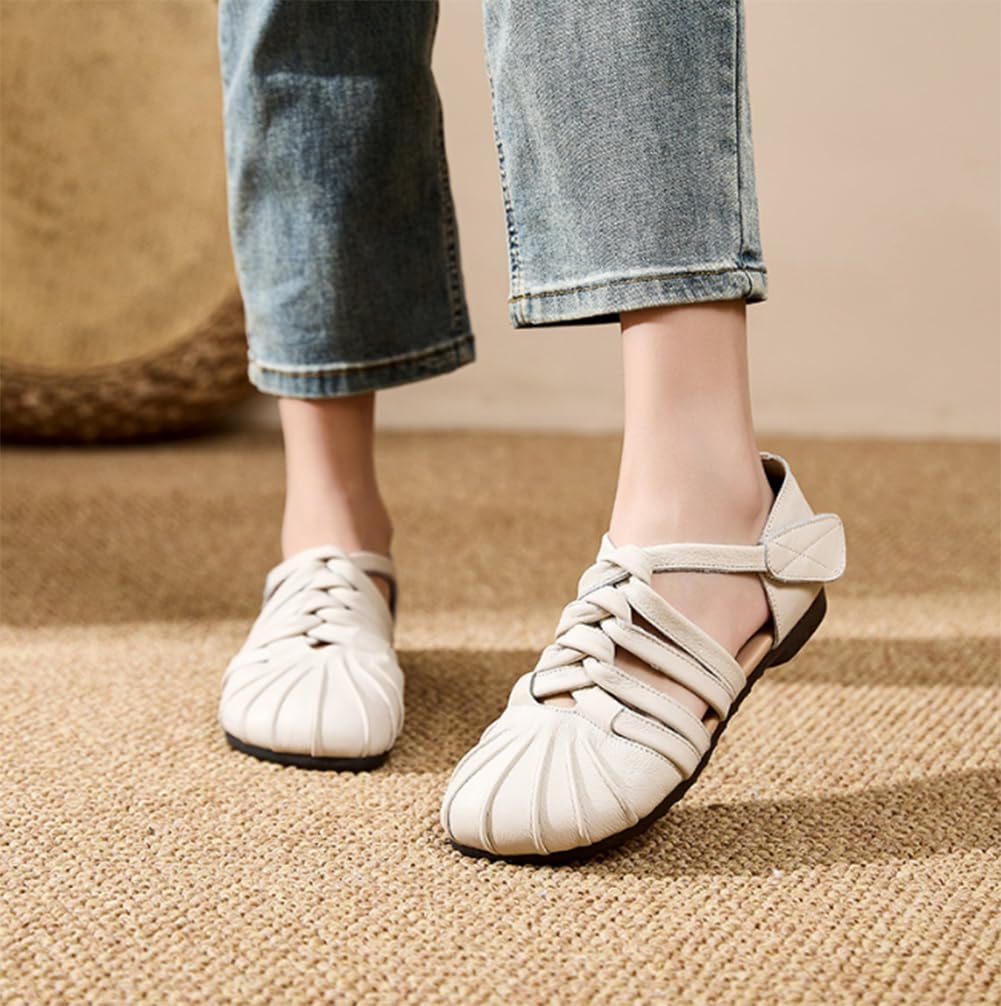 EFLALYHG Sandali romani estivi retrò tessitura Hollow out scarpe piatte da donna | Punta larga ortopedica, romana intrecciata per vacanze al mare e camminare comodamente