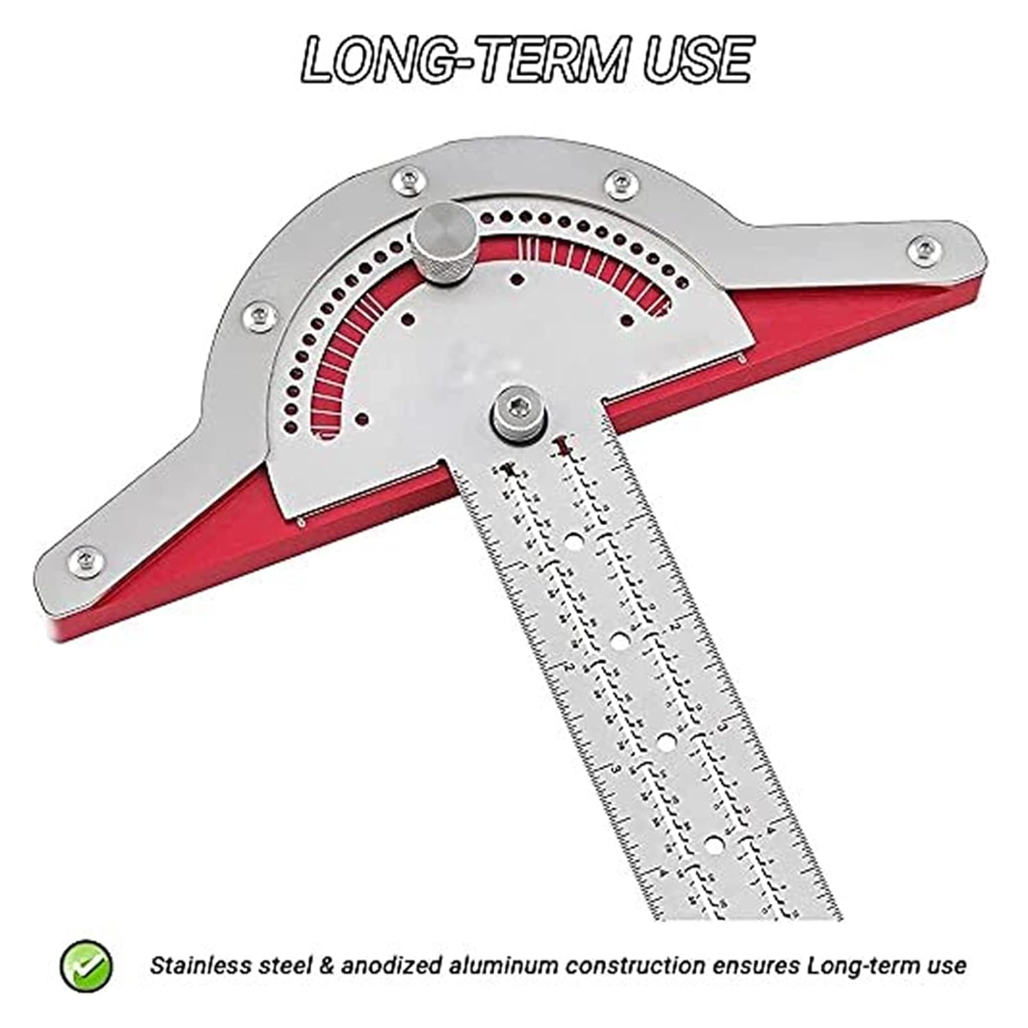 Stainless Steel Protractor Ruler, 20-Inch Two Arm Woodworking Edge Rule for Carpentry, Geometry & Art Painting(15 Inches)