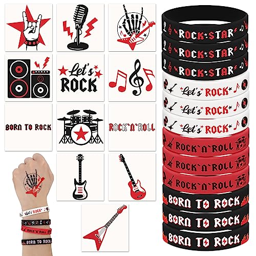 Sinasasspel 36PCS Rock And Roll Stickers Silicone Bracelet Party Favors Born to Rock Decorations...
