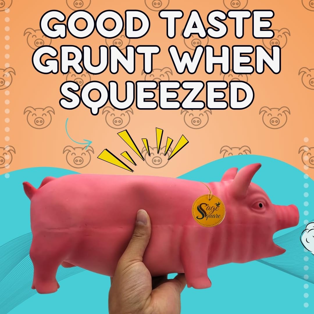 Sage Square Squeaky Rubber Pig Toy for Dogs & Cats: Unleash The Chew Cravings with Loud Squeak, Entertained for Hours, Interactive Rubber Toy, Tugs and Squeezes, Barking Glees, Fun with Pig
