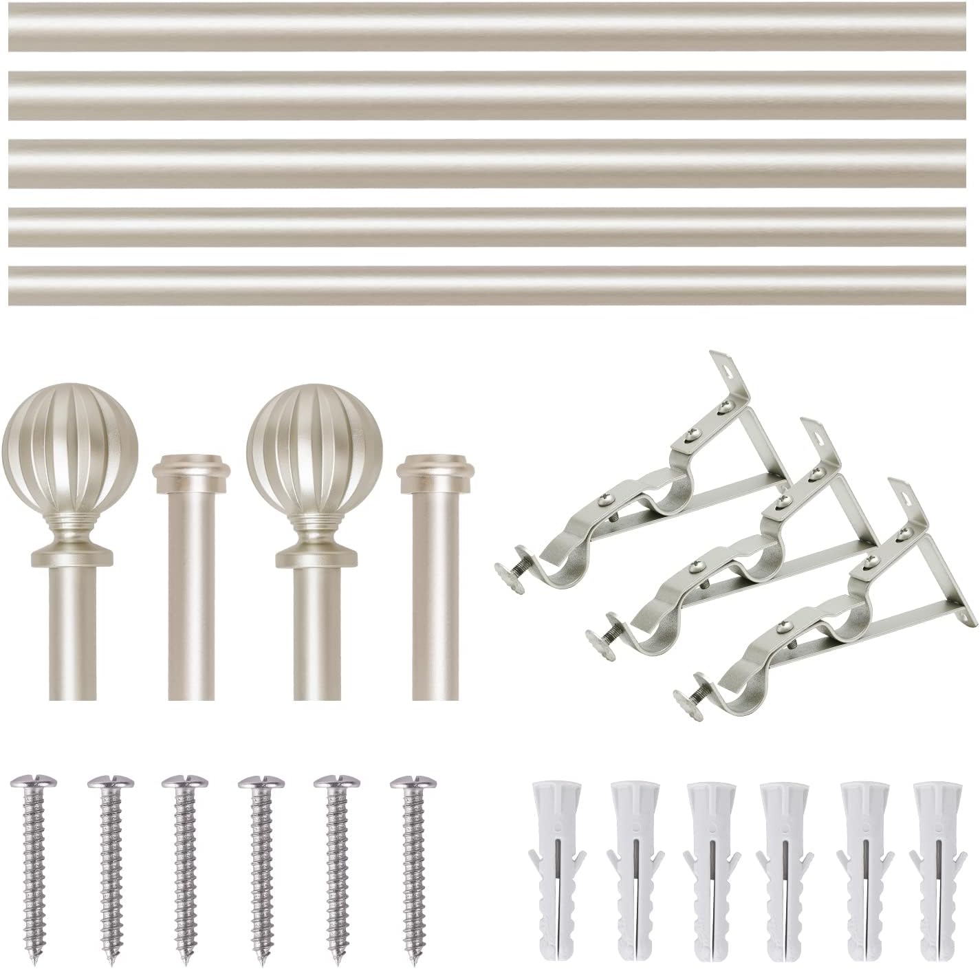 Double Curtain Rods, Window Treatment Telescoping Double Curtain Rod Set with Hardware, 3/4-Inch Diameter, Metal Curtain rods Adjusts from 48 to 84 Inches, Silver