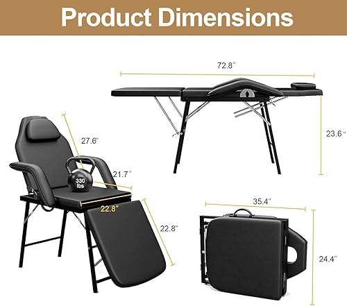 Miniatura 2 de Mesa de masaje facial ajustable, reposacabezas y reposabrazos extraíbles, silla portátil de tatuaje para masaje profesional, sala de tatuajes, spa,