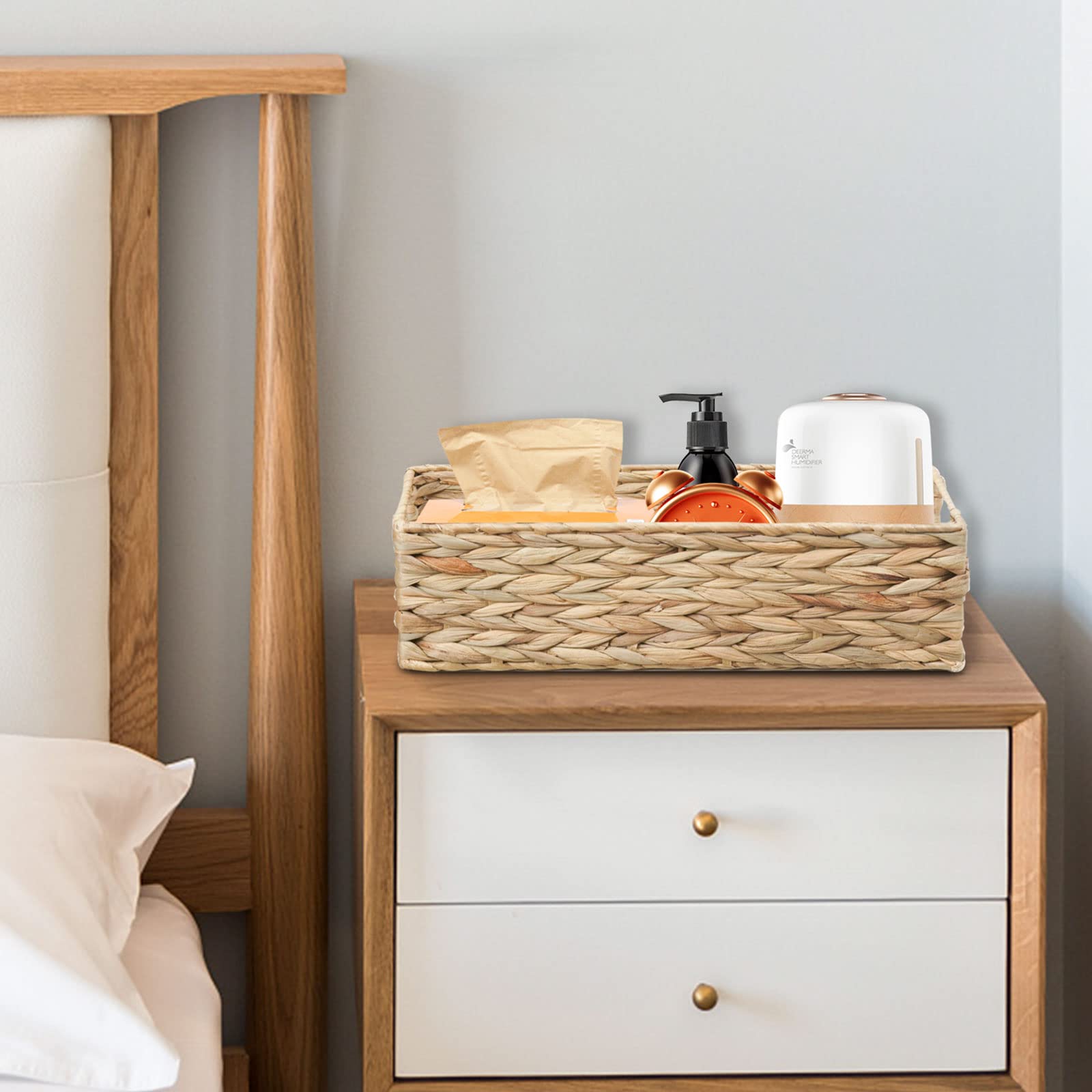 OUTBROS Lot de 2 Paniers Rangement, Jacinthe d’Eau | Tissé Boite Rangement avec Poignées, Organisateur de Maquillage, Corbeille Osier, pour Cuisine, Salle de Bain, Bureau