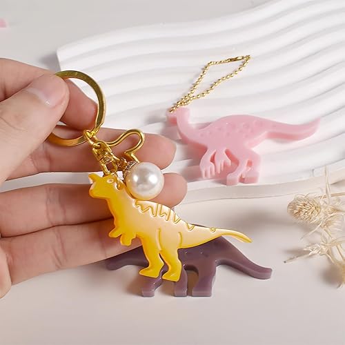 Miniatura 4 de Voyyphixa 23 moldes de resina de dinosaurio, moldes de silicona de animales para llavero de resina epoxi con dijes de agujero, moldes de fundición