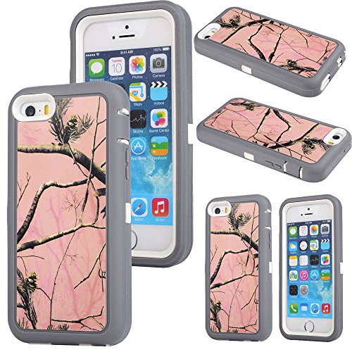 iPhone 5c Case,Kecko Defender Tough Armor Heavy Duty Hard Dual Layer Weather and Water Resistant Tree Forest Camo Hybrid Case with Camouflage Woods Design for iphone 5C (pink tree)