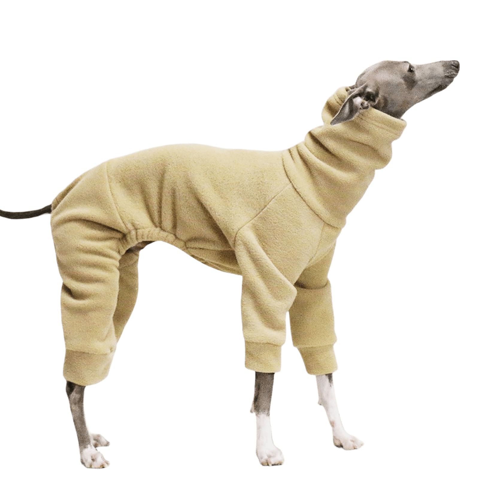 Winter Warm Italian Greyhound Onesie Clothes, Soft Fleece Turtleneck Dog Pajamas, Full Body Dog Jumpsuit Coats for Whippet Thermal Pet Clothing(Yellow,L)