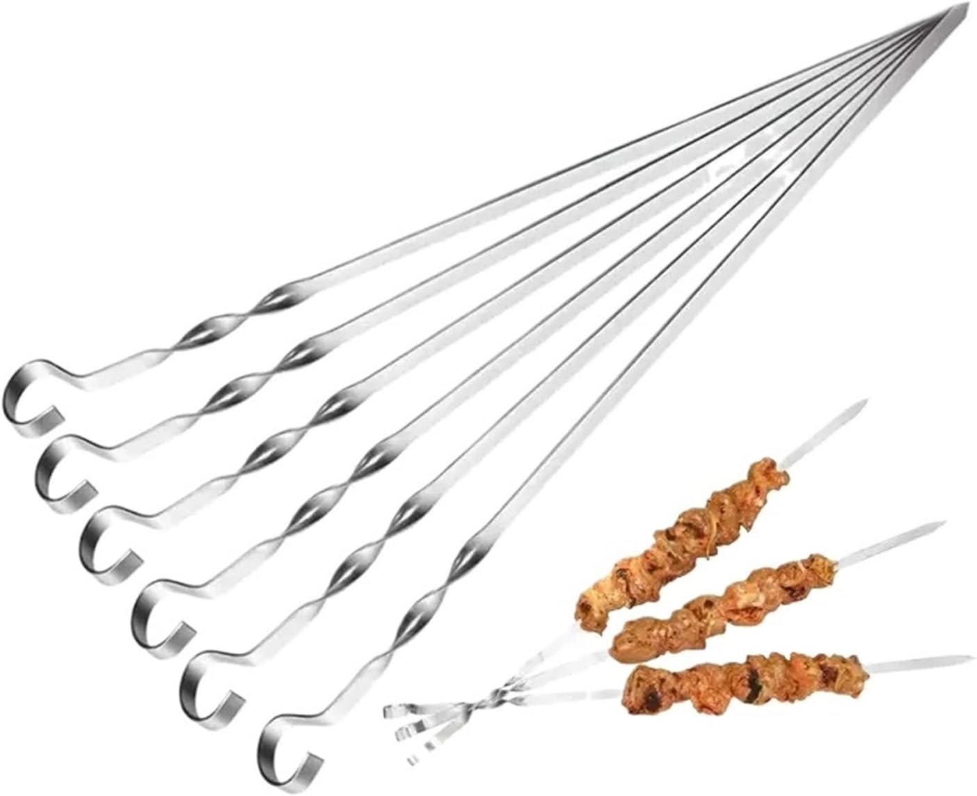 Kabob Skewers 30pcs Stainless Steel Barbecue Skewer BBQ Sticks Flat BBQ Fork Outdoor Camping Picnic Kitchen Accessories