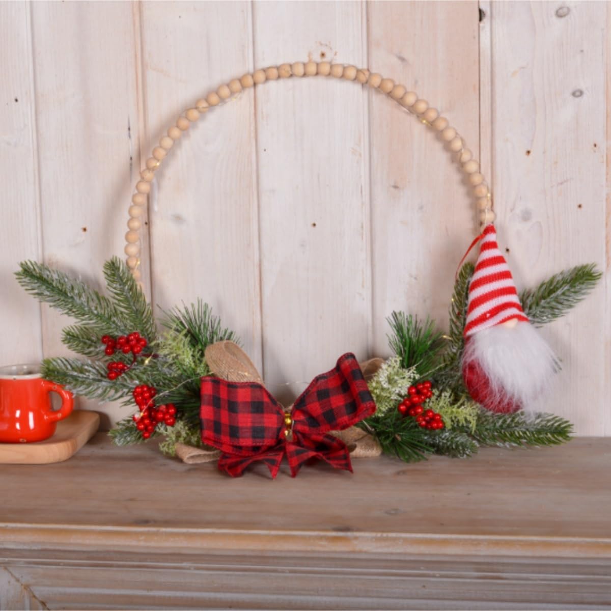 Winterkranz Dekokranz Weihnachten Holzperlen Kranz Schleife Weihnachtsschmuck Weihnachtstür Wand Heimdekoration Adventskranz Christbaumschmuck