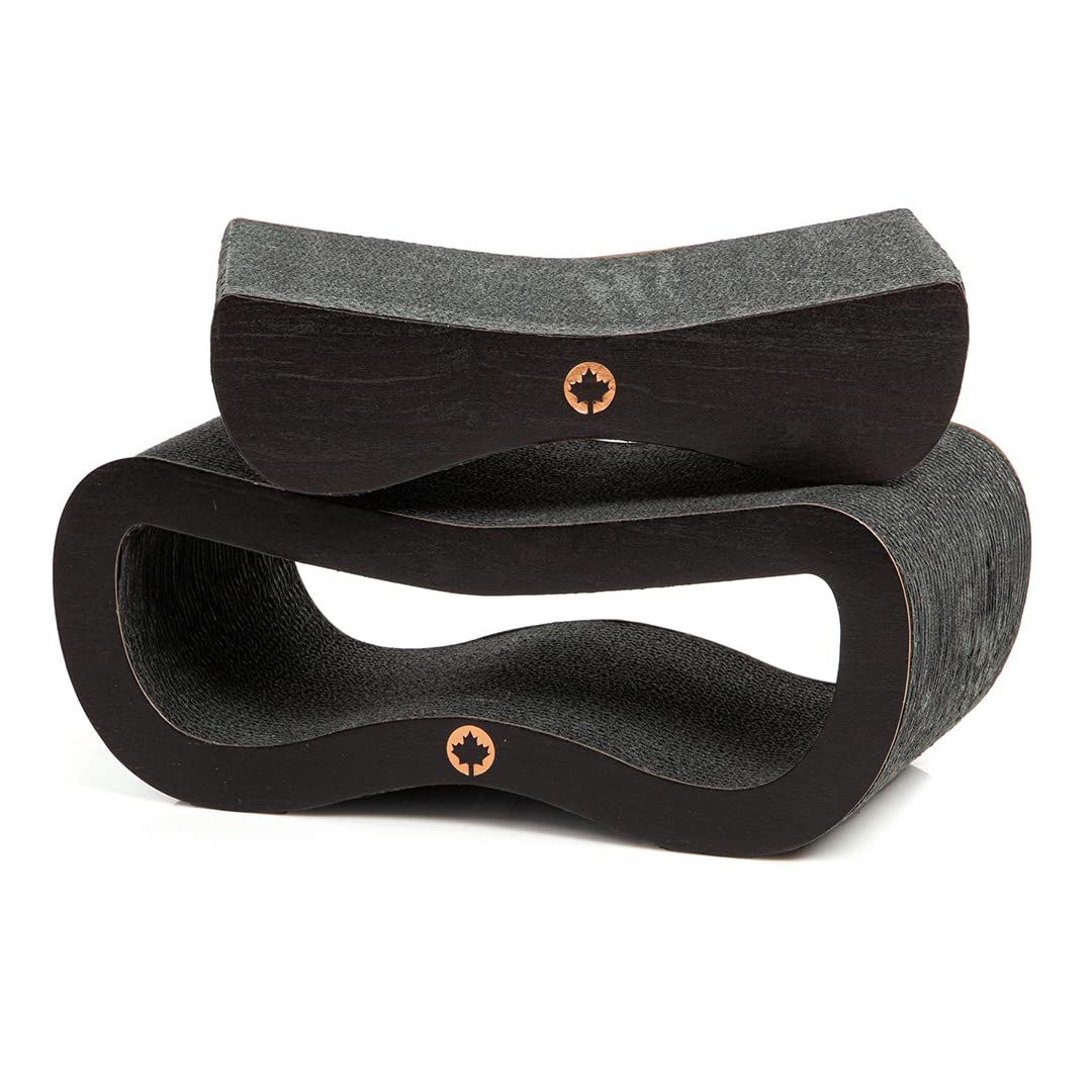 CanadianCat Company | Premium Kratzbrett/Kratzlounge für Katzen Spar-Set Orbit + Satellite, Kratzpappe/Katze Kratzbrett, Wellpappe & Katzenminze, Small, Black Edition