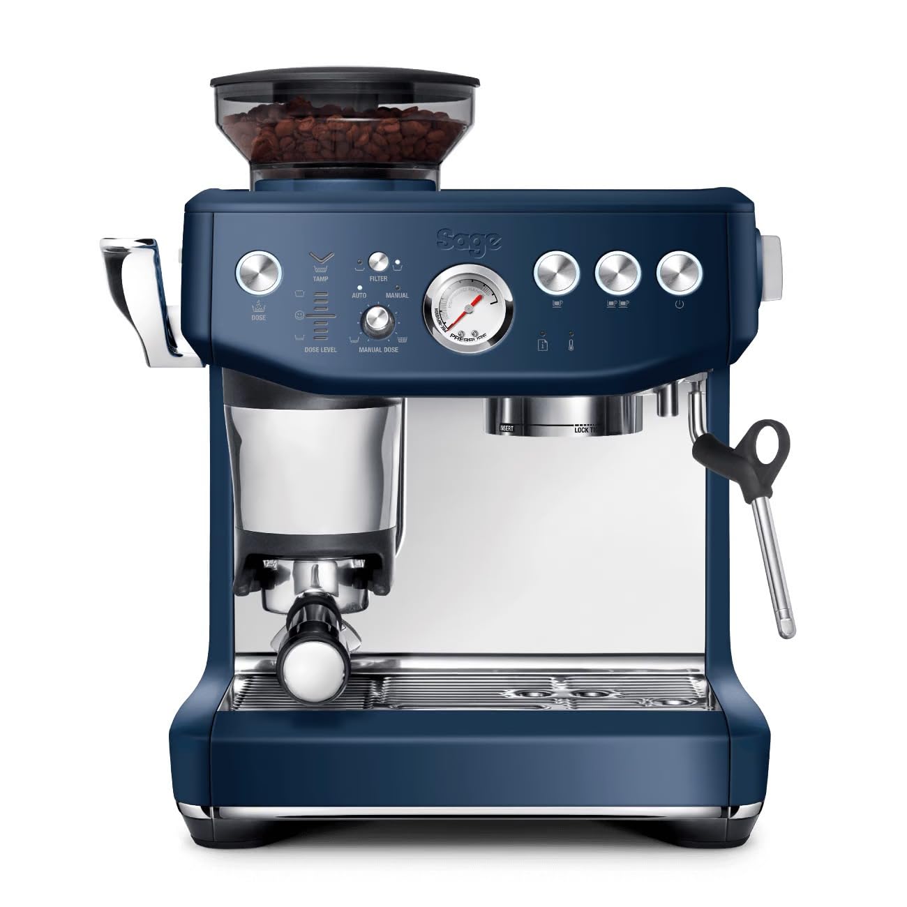 Sage - The Barista Express Impress - Kaffeemaschine mit manuellem Milchaufschäumer & integriertem Mahlwerk - Intelligente Dosierung, 25 Mahlgradeinstellungen - Zwetschgenblau