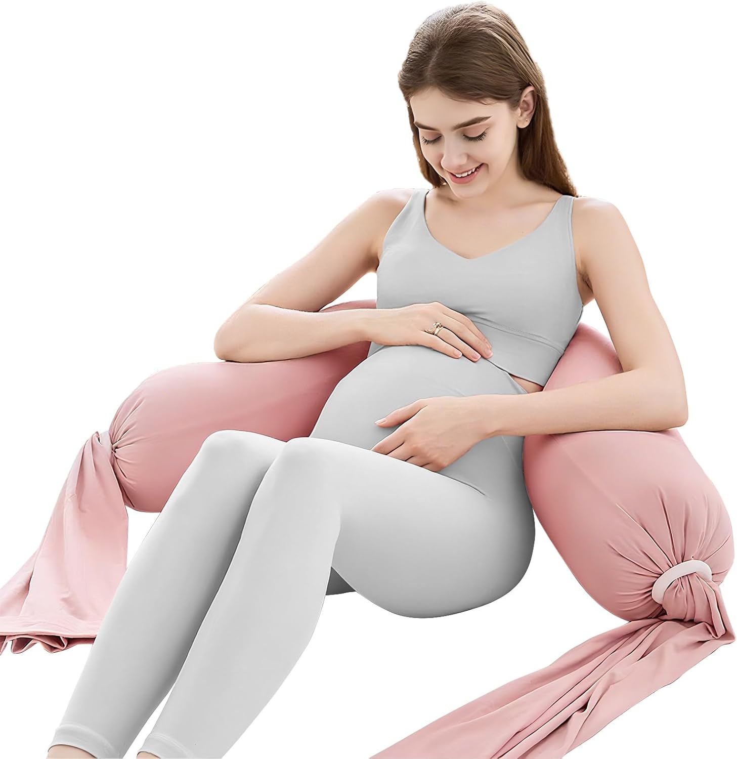The Adjustable Pregnancy Pillows for Sleeping，Pregnancy Pillow Uses a Unique 5-Point Support，Turn Into Every Shaped Pregnant Pillow，Removable Maternity Pillows (Pink, 55IN)