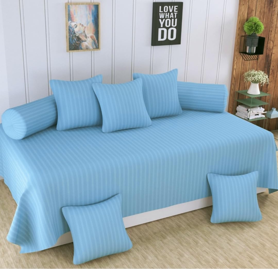 AASHIYANA SAJONA® Microfibre Diwan Set of 8 Pieces Including Diwan Bedsheet with 2 Bolster Covers and 5 Cushion Covers, Striped Diwan Cover Set for Living Room and Hall for Home Decor-image-47