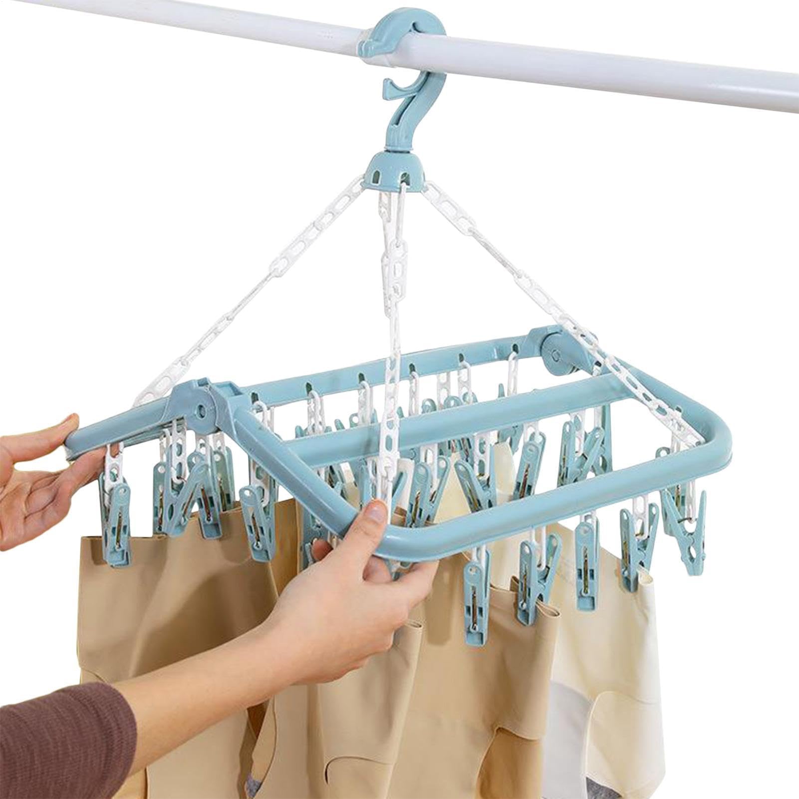 Sock Hanger for Drying,Laundry Drying Clips - 32-Clips Swivel Wind-Proof Clothes Hanger Dryer for Sock, Underwear, Bra, Laundry Accessories
