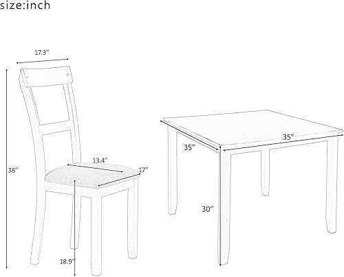 Miniatura 5 de ERDAYE Mesa de comedor cuadrada de madera de 5 piezas, 4 sillas acolchadas con respaldo curvado para el hogar, apartamento, cocina y comedor, juego
