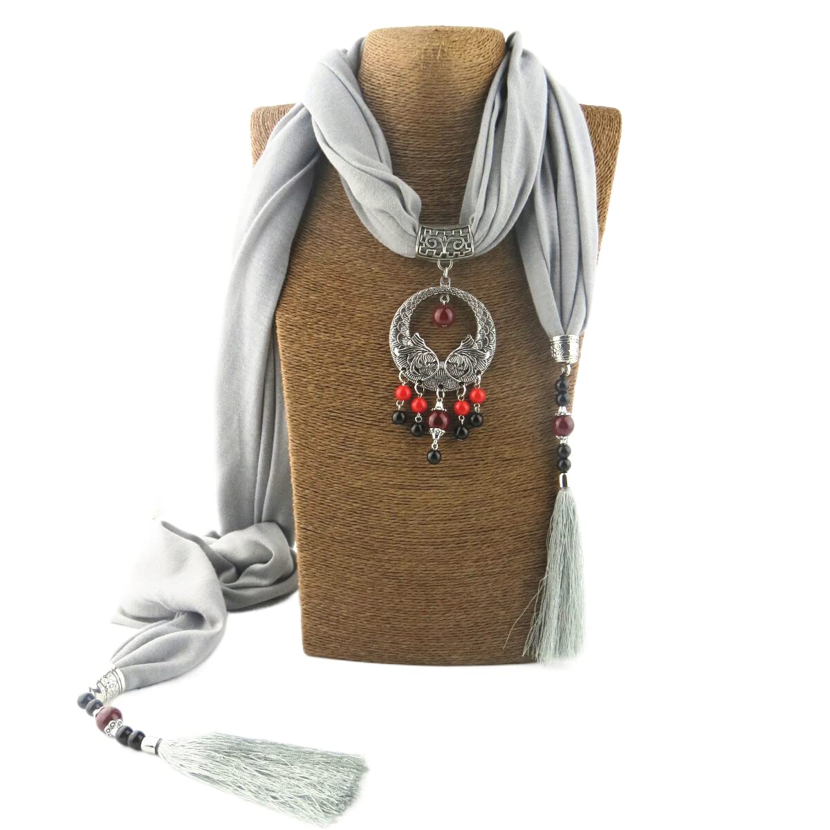 GOGNGTRGOGNGTR Women's Scarf Necklace Alloy Pendant Cotton and Linen Accessory Bohemia Tassel Scarves(sc007)