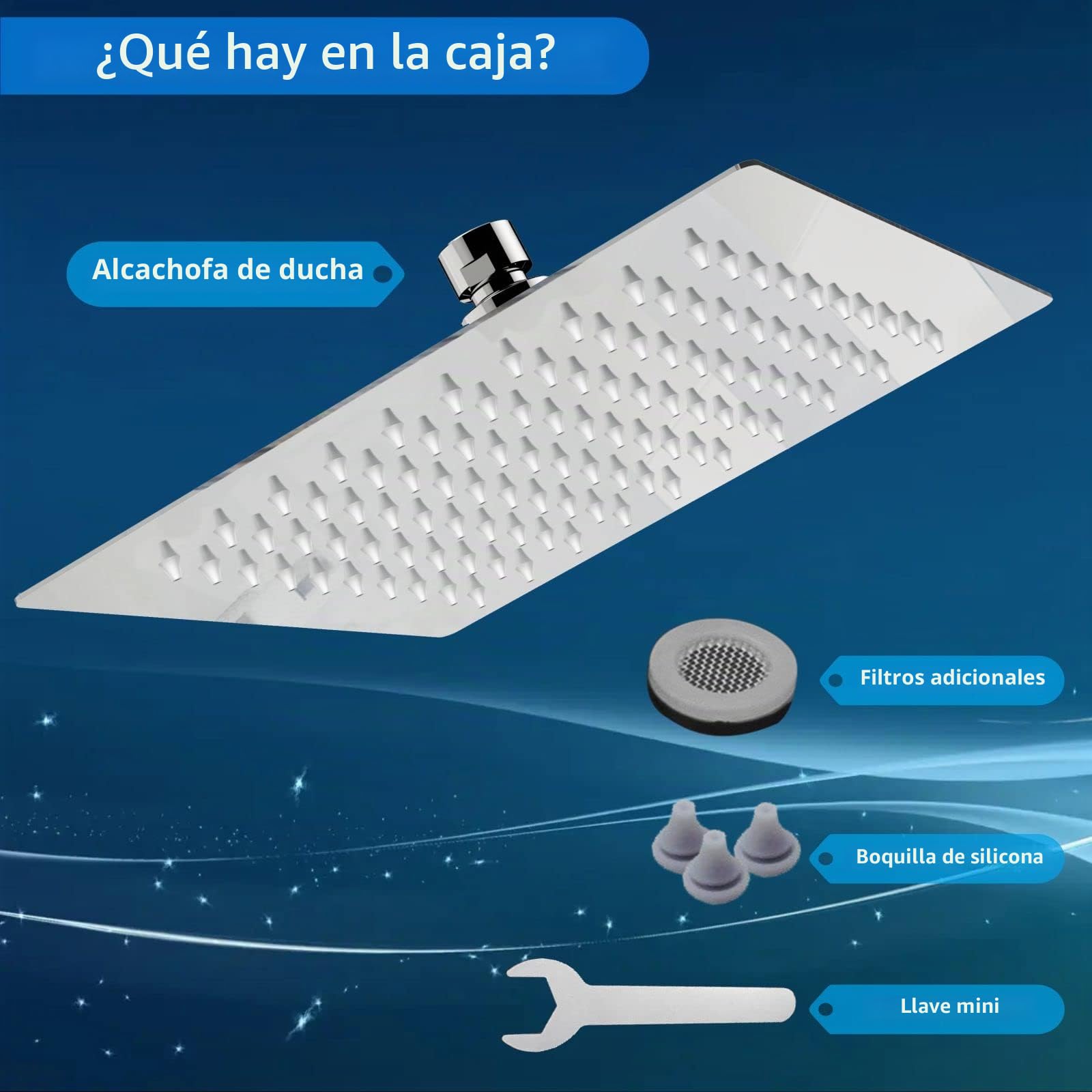 Cabezal de Ducha Lluvia de 20cm, Voolan Cabezal de Ducha Cuadrado de Alta Presión de Acero Inoxidable 304 Ducha Cómoda a Baja Presión de Agua Instalación en Pared o Techo (Cromo)