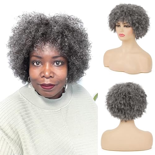 Miniatura 8 de Sallcks Peluca afro afro corta negra para mujeres negras, pelucas afro cortas y rizadas sintéticas naturales para cosplay, pelucas de disfraz con