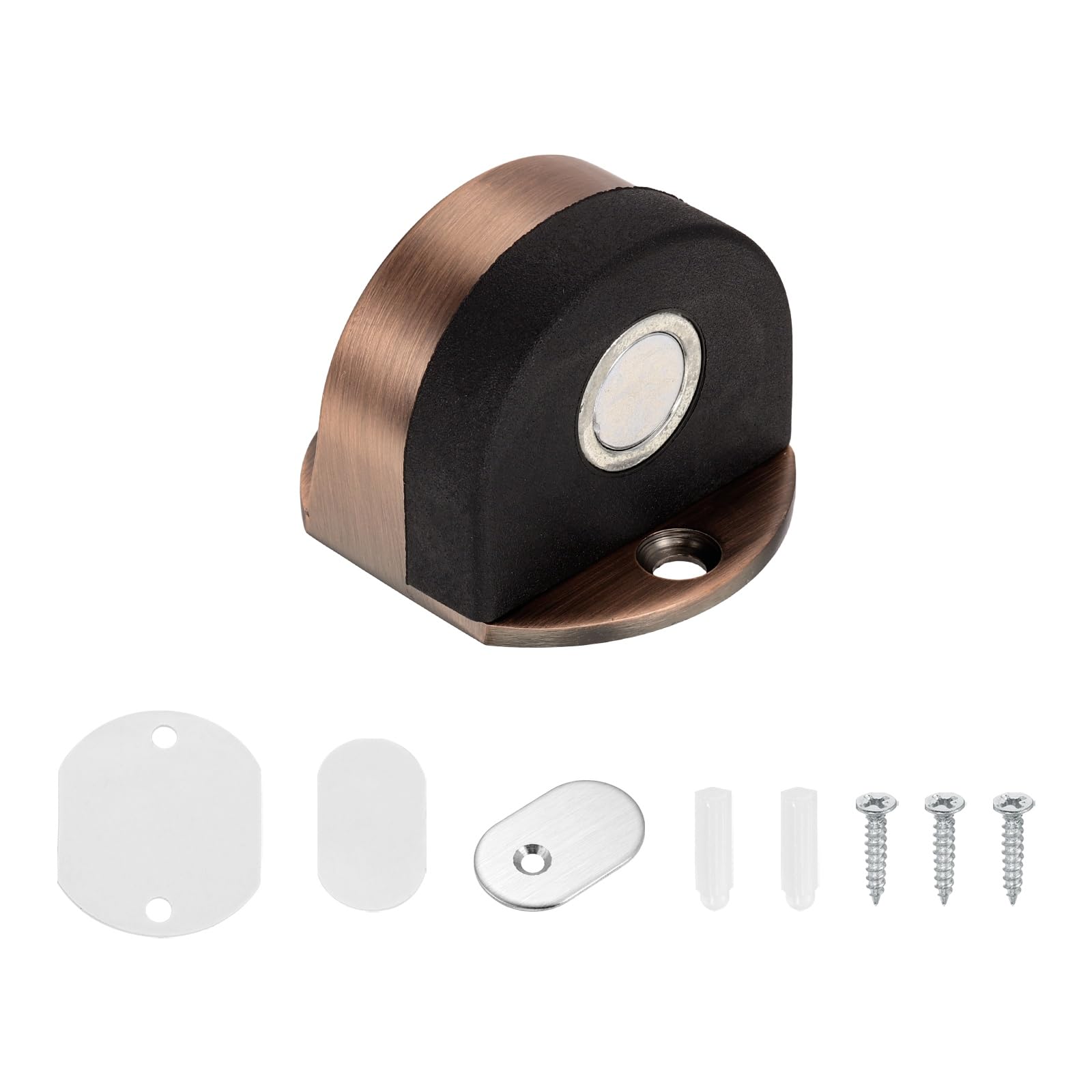 sourcing map Magnetic Door Stopper, Stainless Steel Floor Mount Bottom of Door Catch Holder, Adhesive Wall Protector with Screws for Living Room, Bedroom, Bathroom (1.5", Red Bronze) โ image 1