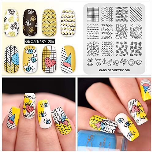 Rolabling Conjunto de 20 peças de placas de estampagem de unhas, geometria, moda, férias de verão, d