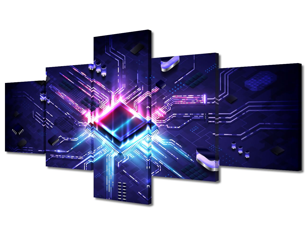 Amazon.com: 5 Pieces Circuit Board Chip Canvas Wall Art Glowing CPU ...