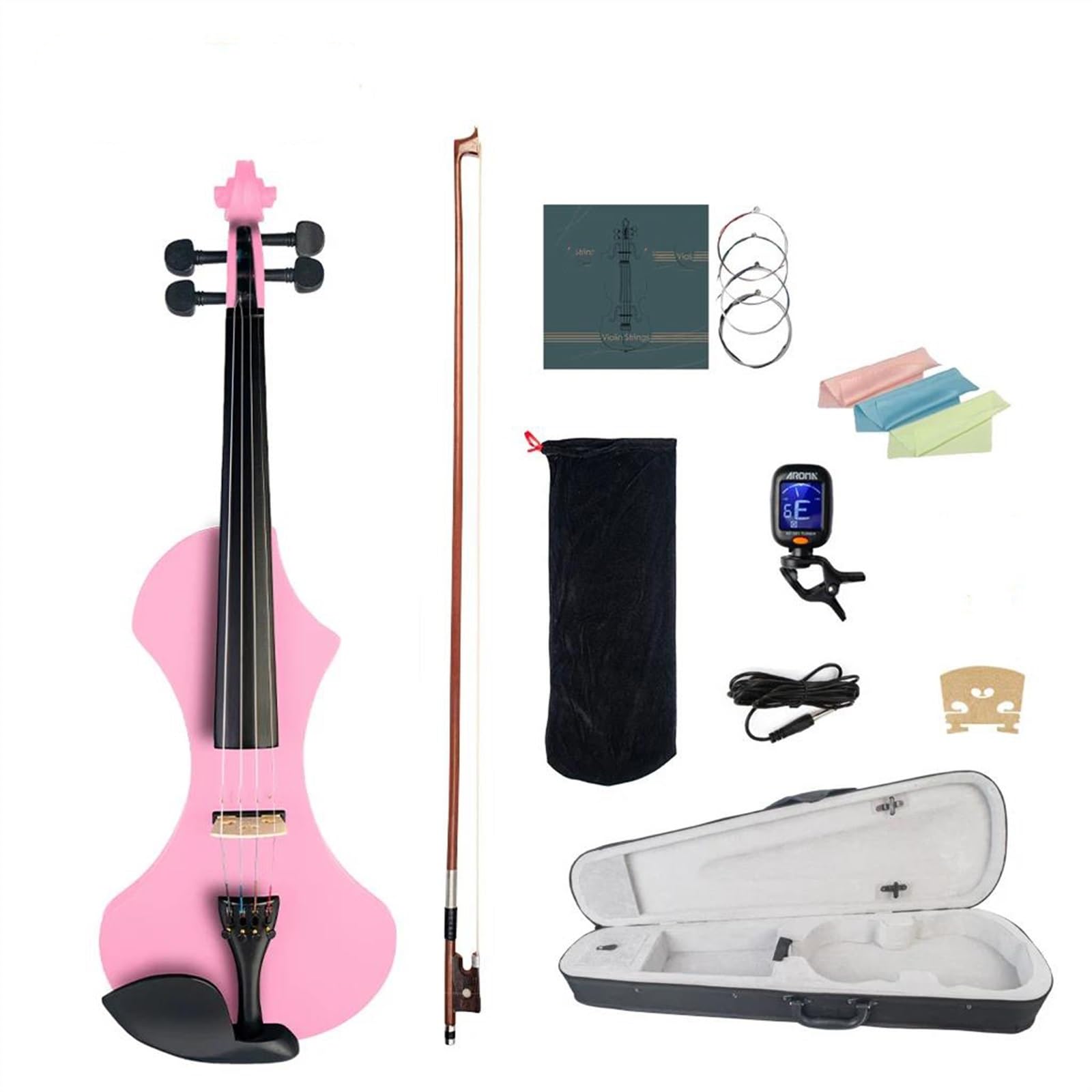 Violine Exquisite Rosa Elektrische Violine 4/4 Set Brasilholz Bogen Fall Tasche Brücke Tuner Saiten
