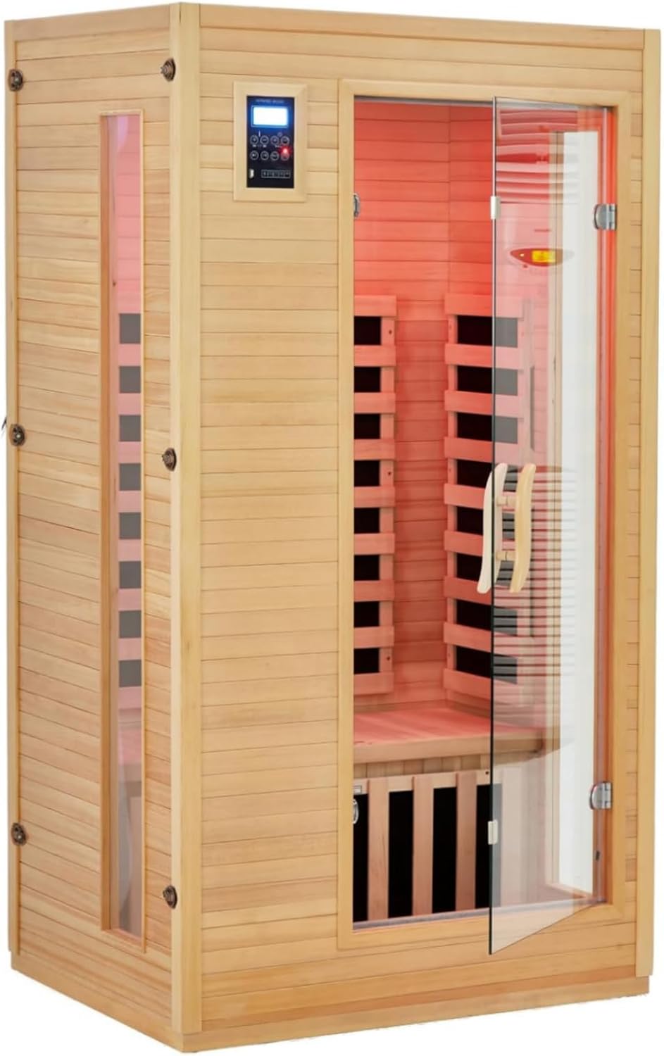 1 To 2 Person Infrared Sauna for Home, Low EMF Far Infrared Therapy with 6 Heating Plates, Canadian Hemlock Wood Dry Sauna Room with Chromotherapy Light, Bluetooth Speaker & Dual Controls, Home SPA