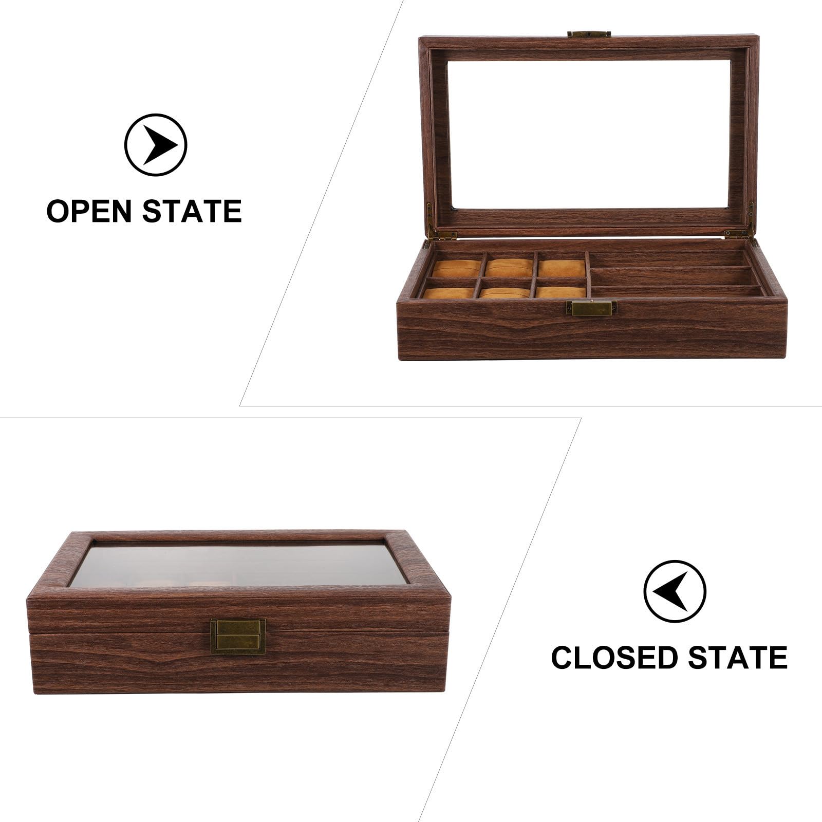 ABOOFAN Caja de Reloj de Madera 6 Compartimentos para Guardado | Organizador y Exhibidor, Espacio para Gafas de 3 Ranuras, Estilo Retro de Moda