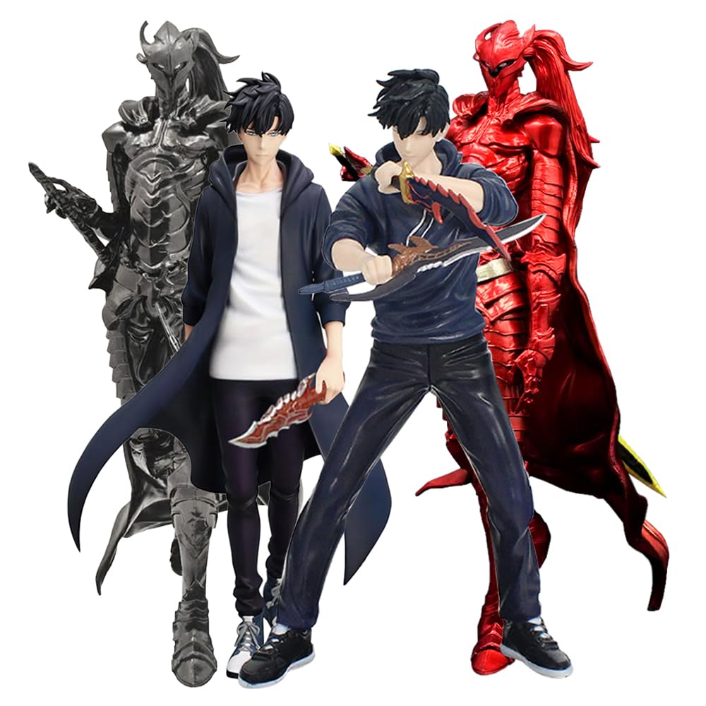 Jiumaocleu 4PCS Anime Sung Jin Woo Figure Igeuliteu Model PVC Cool Statue Sung Jin Woo Action Figure with Sword Decoration Gifts for Fans — image 1